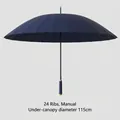 Large dark blue 24 ribs waterproof long handle manual umbrella with 115cm diameter - Large (115cm) / Manual 24 Ribs / Navy Blue