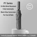 Premium dark gray 10-rib windproof automatic folding umbrella with 105cm UV canopy - Large 10-Rib Automatic / Gray