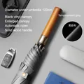 Large automatic long-handle umbrella with solid wood handle in temperament grey finish - Wood Handle-Vinyl-Gray