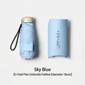 Compact sky blue 5-fold flat sun umbrella with matching UPF 50+ protective storage pouch - 5-Fold Flat Umbrella / 18cm (Folded Diameter) / Light Blue