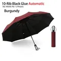 Large automatic wine red folding umbrella with 105cm diameter for sun and rain protection - Automatic 10-Rib Black Glue Large Wine Red