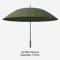 Dark green 24-rib manual long-handle umbrella with a wide 115cm diameter canopy - Large (115cm) / Manual 24 Ribs / Forest Green