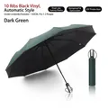 Large automatic folding umbrella with UV protection and black glue coating in dark green - Enlarged 10-Rib Automatic Style (Vinyl) / Dark Green