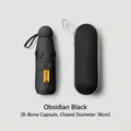Obsidian Black 8-rib UV protection compact capsule umbrella with portable hard storage case - 8-Rib with Case / Black
