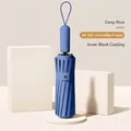 Ombrello pieghevole automatico blu profondo con 48 stecche e rivestimento anti-UV - Serie Gancio Automatica (Taglia Grande) / 48 Stecche (16x3) / Blu Mare Profondo