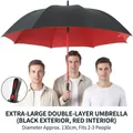 Oversized 130cm automatic umbrella with black exterior and red interior for 2-3 people - Black Outer Red Inner