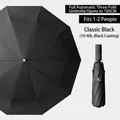 Fully automatic 10-rib foldable black umbrella with 105cm diameter and UV protection - Upgraded Enlarged 10-Rib Automatic Style (Vinyl) / Black