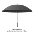 Professional 24-rib black long handle umbrella with 115cm diameter manual open feature - Large (115cm) / Manual 24 Ribs / Gray