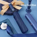 Professional automatic folding umbrella for sun and rain protection in deep sea blue color - Automatic 10-Rib Black Glue Deep Sea Blue