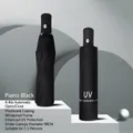 Automatic folding umbrella in piano black finish with 8-rib reinforced wind-resistant frame - UV Series - 8-Rib Automatic / French Automatic Series / Black