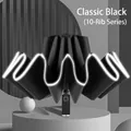 Classic black automatic folding umbrella with windproof 10-rib structure for sun and rain - Large 10-Rib Automatic Reflective Reverse / Black