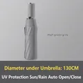 Automatic folding umbrella in high-grade grey with 130cm diameter coverage for rain - Extra Large 10-Rib Automatic Style (Vinyl) / Gray