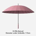 Pink 24-rib long handle manual straight umbrella with 115cm under-canopy diameter - Manual 24 Ribs / Large (115cm) / Dusty Pink