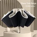 10-rib automatic folding umbrella in sycamore beige and black with UV protection - Large 10-Rib Automatic Reflective Reverse / Plane Tree Beige