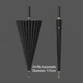 Black automatic long handle straight umbrella with 24 reinforced ribs and 115cm diameter. - Automatic 24-Rib / Large (115cm) / Black