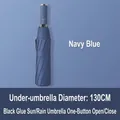 Automatic large folding umbrella in navy blue with 130cm diameter - Extra Large 10-Rib Automatic Black Glue Sun & Rain Umbrella / Navy Blue