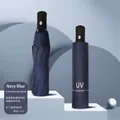 Navy blue 8-rib automatic folding umbrella with UV protection coating for sun and rain - UV Series - 8-Rib Automatic / French Automatic Series / Navy Blue