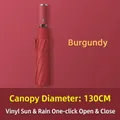 Large automatic wine red folding umbrella with 130cm diameter for sun and rain - Extra Large 10-Rib Automatic Black Glue Sun & Rain Umbrella / Burgundy