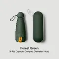 Compact forest green capsule umbrella with 6-rib frame, UPF50+ sun protection, 18cm length - 6-Rib (With Case) / Dark Green
