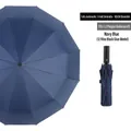 Automatic 3-fold navy blue umbrella with 12 ribs and 105cm large coverage for 2 persons - Automatic 12-Rib Black Glue Reinforced Navy Blue