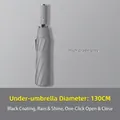 Grey automatic folding umbrella, 130cm oversized diameter, UV sun and rain protection. - Extra Large 10-Rib Automatic Black Glue Sun & Rain Umbrella / Premium Grey