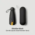 Portable 6-rib mini capsule folding umbrella in obsidian black finish with UV protection - 6-Rib (With Case) / Black
