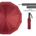 Automatic 3-fold wine red umbrella with 105cm canopy diameter for rain and sun protection - Automatic 12-Rib Black Glue Reinforced Wine Red