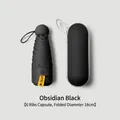 Compact obsidian black capsule umbrella with storage case for sun and rain protection - 6-Rib 5-Fold Glasses Box Style / Macaron Series / Black