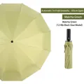 Automatic matcha green 12-rib folding umbrella, 105cm large canopy for 1-2 people - Automatic 12-Rib Black Glue Reinforced Matcha Green