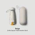 Compact beige sun umbrella featuring 6-rib design and matching capsule storage case - 6-Rib 5-Fold Glasses Box Style / Macaron Series / Off White
