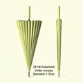 Professional 24-rib automatic long-handle umbrella in light green color, 115cm diameter - Automatic 24-Rib / Large (115cm) / Matcha Green