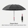 Elegant black automatic folding sun umbrella with 105cm diameter and UV protection coating - French Automatic Series / 10-Rib Mechanical Anti-rebound Reverse Reflective Style / Starry Black