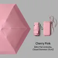 Compact cherry pink 5-fold umbrella with portable storage case for sun and rain. - 6-Rib 6-Fold Mini Flat Style (With Card Pack Case) / Sakura Pink