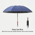 Deep sea blue automatic folding umbrella with black glue sun protection coating 105cm canopy - French Automatic Series / 10-Rib Mechanical Anti-rebound Reverse Reflective Style / Deep Sea Blue