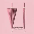 Professional pink 24-rib automatic long handle umbrella with a large 115cm diameter. - Automatic Waterproof Cover 24 Ribs / Large (115cm) / Dusty Pink