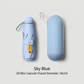 Compact sky blue folding capsule umbrella with 8 ribs and UPF50+ UV protection rating - 8-Rib 5-Fold Glasses Case Style / Macaron Series / Light Blue