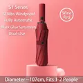 Wine red automatic folding umbrella with 12 ribs for wind resistance and UV protection - Large 12-Rib Automatic / Burgundy