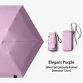 Portable mini purple five-fold flat parasol with 15cm folded diameter and hard case - 6-Rib 6-Fold Mini Flat Style (With Card Pack Case) / Elegant Purple