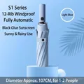 Fully automatic twelve-rib windproof folding umbrella in light blue with UV protection - 12-Rib Automatic (107cm Diameter) / Light Blue