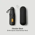 Portable 8-rib 5-fold sun umbrella in obsidian black with capsule storage case. - 8 Ribs (Glasses Case Style) / Black