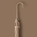 Elegant 16-rib automatic long-handle umbrella with beige leather wrapped J-shaped hook - Curved Handle Long Umbrella / 16 Ribs / Light Coffee