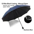 10-rib manual folding sun and rain umbrella with black glue coating in business blue - Hemming Enlarged 10-Rib Manual - Black Glue / Navy Blue