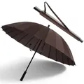 Sturdy 24-rib large long-handle brown windproof umbrella with shoulder strap sleeve - Large 24-Rib (2-3 People) / Coffee