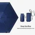 Compact mini 5-fold UV protection sun umbrella in deep sea blue with matching storage case. - 6-Rib 6-Fold Card Bag Umbrella / Macaron Series / Deep Sea Blue
