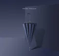 16-rib automatic long-handle umbrella in Tibetan green with black glue coating - Curved Handle Long Umbrella / 16 Ribs / Navy Blue (Black Glue)