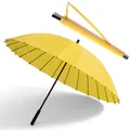Yellow 24-rib windproof long-handle umbrella with matching shoulder strap sleeve - Large 24-Rib (2-3 People) / Yellow