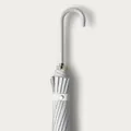 Elegant light grey 16-rib long-handle umbrella featuring a curved leather-look stitched handle - Curved Handle Long Umbrella / 16 Ribs / Off White