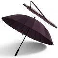 24-rib windproof straight umbrella in elegant deep purple finish with sleeve - Large 24-Rib (2-3 People) / Purple