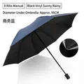 Business blue manual folding umbrella with 8 windproof ribs and UV black coating - 8-Rib Manual Sun & Rain / Navy Blue