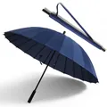 Navy blue 24-rib wind-resistant straight umbrella with matching carry sleeve. - Large 24-Rib (2-3 People) / Navy Blue